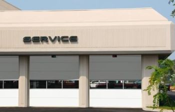 Commercial garage with overhead doors.