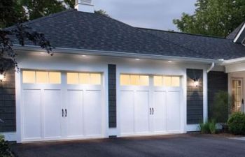 Residential double garage with new doors.
